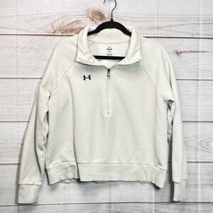 Under Armour Rival Terry Quarter Zip Sweatshirt Cream Crop Loose Fit Medium